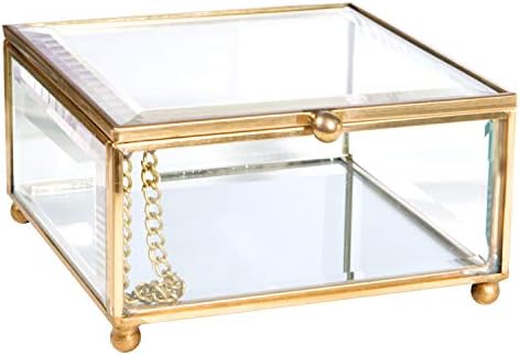 פרטי הבית קופסת מזכרת מזכוכית מרובעת | מארגן תכשיטים | מבטא דקורטיבי | יהירות | עיצוב שולחן | מתנת כלות חתונה